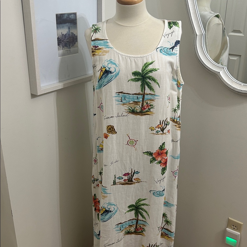 HOT COTTON BY MARC WARE Tropical Print Sleeveless Maxi Dress SZ XL